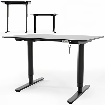 Modern Adjustable Height Desk With Black Metal Frame And White Tabletop 3d model
