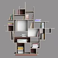 Modern Geometric Bookshelf With Different Size Open Compartments And Stacked Books