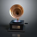 Vintage Gramophone Design With Copper Horn Black Base And Turntable