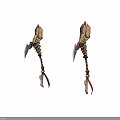Fantasy Skeleton Weapon With Glowing Green Yellow Eyes And Purple Red Accents