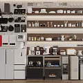 Modern Kitchen Appliances Display With Refrigerators Microwaves Coffee Makers And Cabinets 3d model
