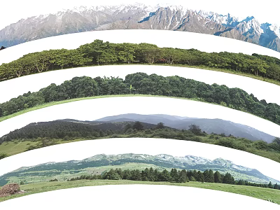 Natural Scenic Wall Backdrop Featuring Snowy Mountains Green Forests and Lush Grasslands 3d model
