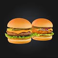 Tasty Fresh Hamburgers With Soft Bun Lettuce Cheese Beef Patty And Pickles