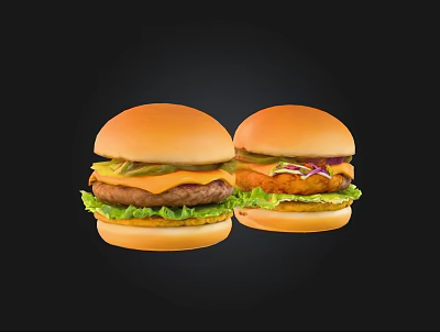 Tasty Fresh Hamburgers With Soft Bun Lettuce Cheese Beef Patty And Pickles 3d model