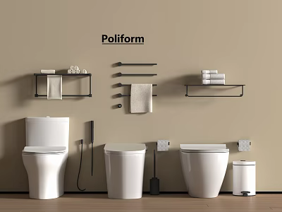 Poliform White Toilet Different Styles In Bathroom Interior With Black Shelf Towel And Toiletries 3d model