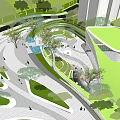 Modern Plaza Landscape Design With Open Space People Activities Trees And Water Features