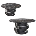 Two Round Marble Dining Tables With Black Spiral Layered Base Design 3d model