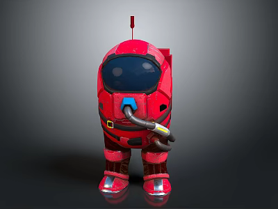 Red 3D Cartoon Astronaut Character With Helmet Antenna Hose And Boots 3d model