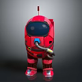 Red 3D Cartoon Astronaut Character With Helmet Antenna Hose And Boots