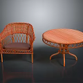 Wicker Armchair And Round Table With Wooden Top For Home Furniture Design