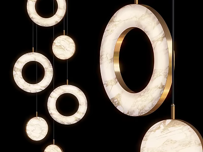 Modern Circular Pendant Lights With Marble Finish And Gold Frame Design 3d model