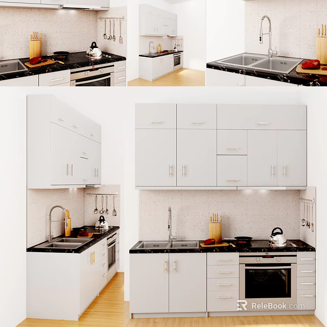 Modern Kitchen Interior With White Cabinets Black Countertop And Appliances 3d model 