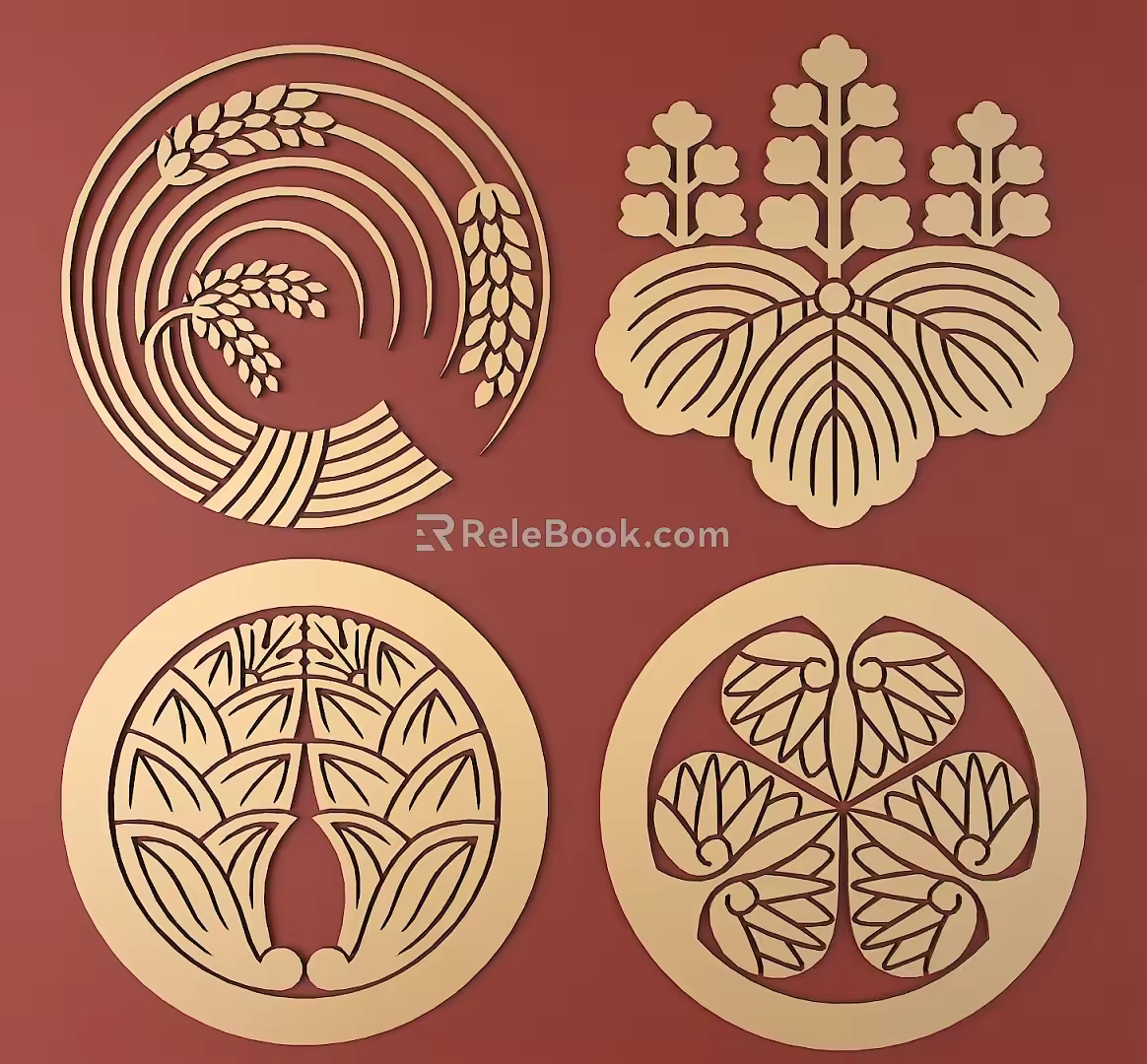 Japanese Metal Carving Japanese Patterns and Wind Patterns Traditional Carving 3d model
