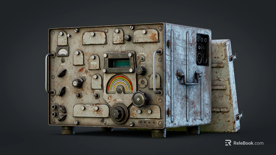 Rusted Vintage TV With Multiple Knobs Buttons And Rainbow Graphic 3d model 