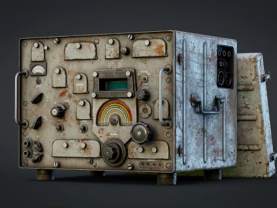 Rusted Vintage TV With Multiple Knobs Buttons And Rainbow Graphic 3d model