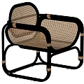 Modern Leisure Chair With Black Metal Frame And Rattan Weave Seat Backrest