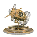 Intricate Golden Mechanical Device Featuring Propeller Gears And Circular Base 3d model