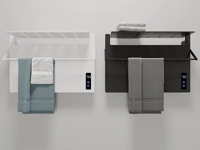 Wall Mounted White and Black Bathroom Cabinet Rack with Towel Storage 3d model