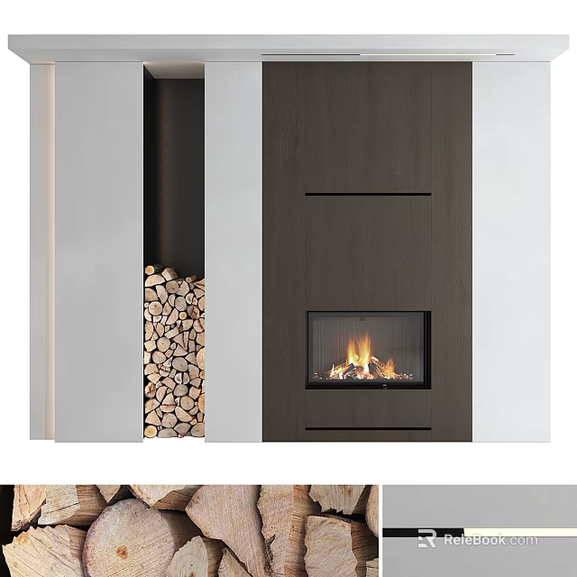 Modern Fireplace Interior With Wood Stack And Minimalist Style 3d model