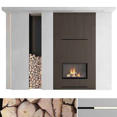 Modern Fireplace Interior With Wood Stack And Minimalist Style 3d model