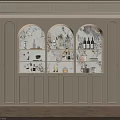 Elegant Modern Wine Cabinet With Arched Glass Doors Interior Lighting And Displayed Bottles
