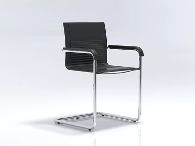 Black Modern Office Chair With Striped Backrest Armrests And Silver Metal Frame 3d model