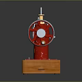 Classic Vintage Red Sewing Machine With Wooden Base And Rotary Wheel