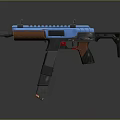 Blue Brown And Black Modern Submachine Gun Design With Rail Grip Barrel And Stock