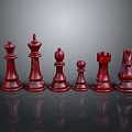 Red Chess Pieces Polished Wooden Set On Black Reflective Surface
