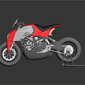 Red And Silver Modern Sport Motorcycle With Black Seat Side View Studio Setting