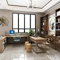 Modern Study Room Interior With Large Decorative Clock Green Plants And Wooden Desk
