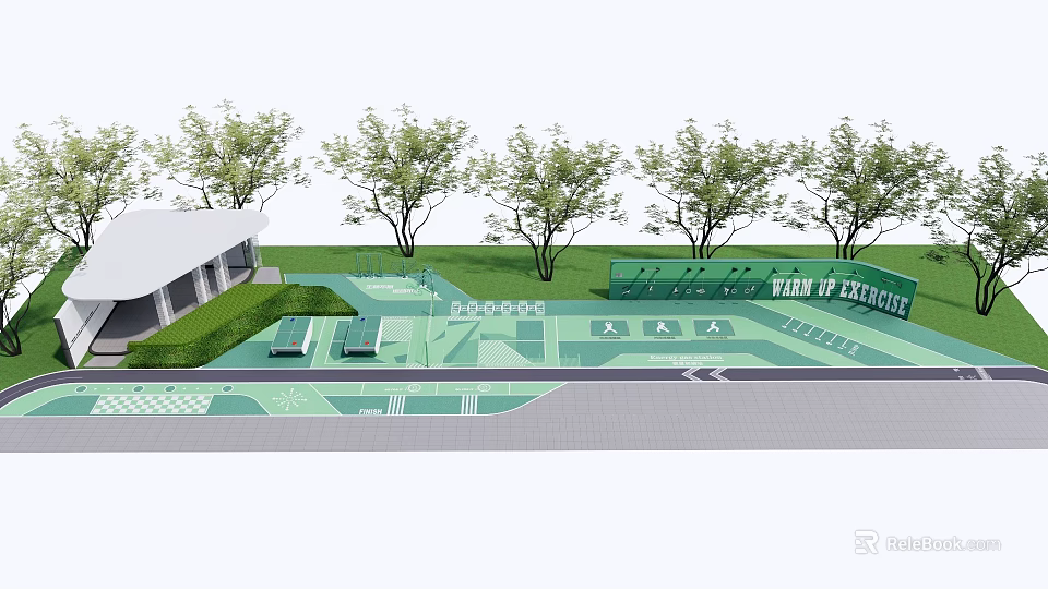 Fire Rescue Access Area Layout With Green Space Safety Path And Emergency Features 3d model