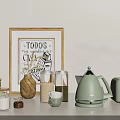 Minimalist Green Kitchenware Featuring Kettle Toaster Glass Jars Mug Steam And Framed Print