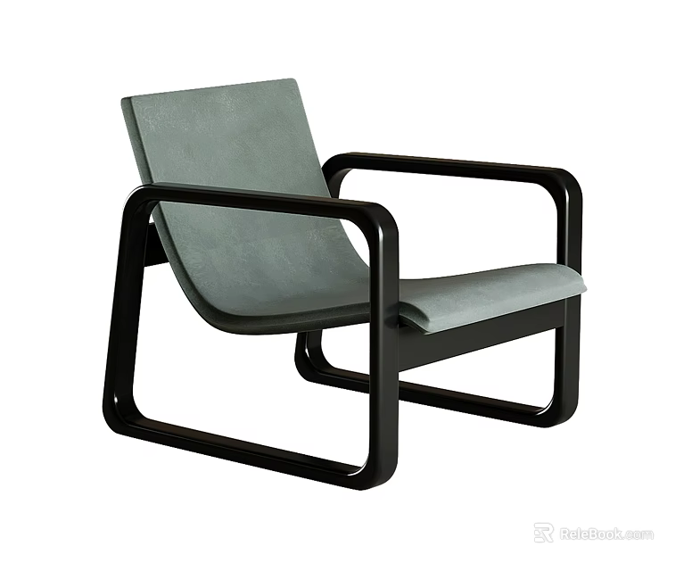 Modern Leisure Chair With Black Frame Gray Cushion And Sleek Geometric Design 3d model 