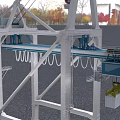 Industrial Gantry Crane With White Metal Frame And Blue Conveyor For Port Cargo Handling