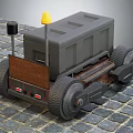 Small Toy Transport Vehicle With Gray Container Brown Body And Black Wheels On Cobblestone Surface