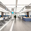 Modern Spacious Service Hall Interior With Service Counters Computers Screens And Green Plants 3d model