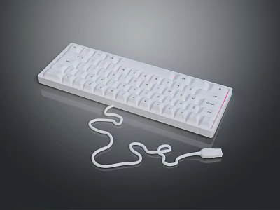 White Wired Keyboard Electronic Device with Standard Key Layout and Connection Cable 3d model