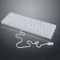 White Wired Keyboard Electronic Device with Standard Key Layout and Connection Cable 3d model