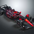 Formula 1 Race Car With Black Red Patterned Body And Shell Logo Design 3d model