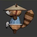 Cute Animal Character Wearing Straw Hat And Blue Striped Kimono