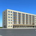 Modern School Building With Beige Exterior Numerous Windows And Spacious Front Plaza 3d model