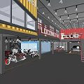 Industrial Workshop Interior Design With Motorcycles Cars And Locomotive Club Sign