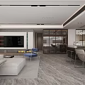 Modern Open Plan Living And Dining Room Interior With Comfortable Stylish Furniture And Soft Lighting