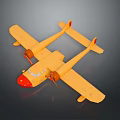 Yellow Toy Airplane Model With Red Nose Two Propellers Wings And Tail
