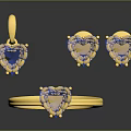 Elegant Gold Ring and Earrings with Purple Gemstones in Heart Shaped Triangular Cuts