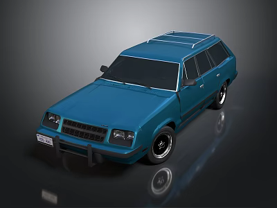Blue Vintage Station Wagon Car With Roof Rack And Black Wheels 3d model