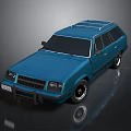 Blue Vintage Station Wagon Car With Roof Rack And Black Wheels