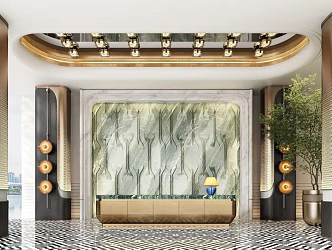 Modern Hotel Lobby Hotel Lobby Pillar Modeling Hotel Background Wall Front Desk 3d model
