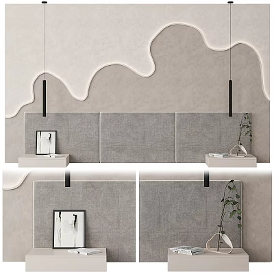 Modern Interior Wall Decor With Gray Wavy Design Mirror Shelf And Green Plant Accents 3d model